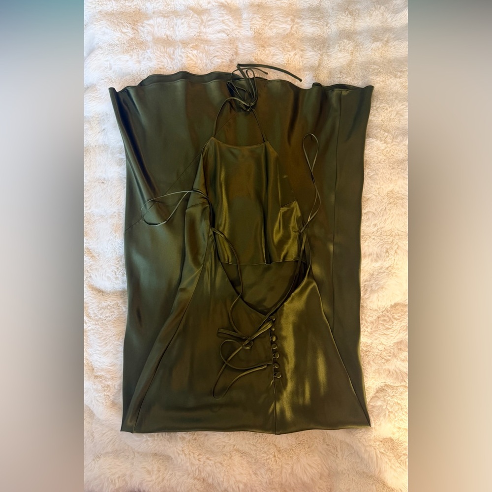 Reformation Olive Green Satin Maxi Dress - Picture 6 of 16